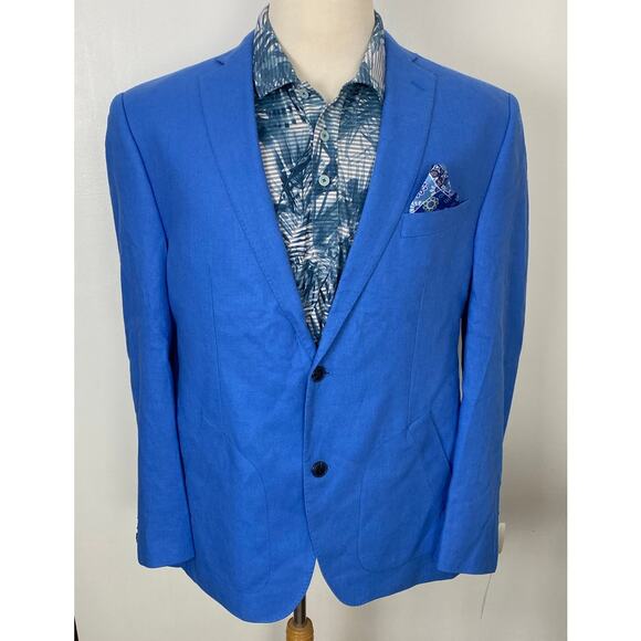 NEW Men Van Heusen Studio linen blue 2-button blazer sport coat 44R